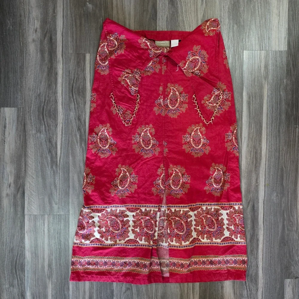 Liz Claiborne Lizwear Red Paisley Cotton Maxi Skirt Beaded Trim Size 6